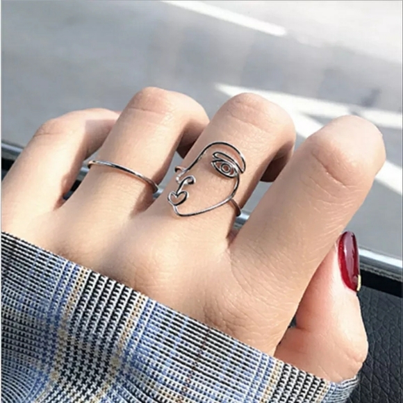 Jewelry - WOMAN'S STAMPED S925 STERLING SILVER ADJ ABSTRACT FACE RING